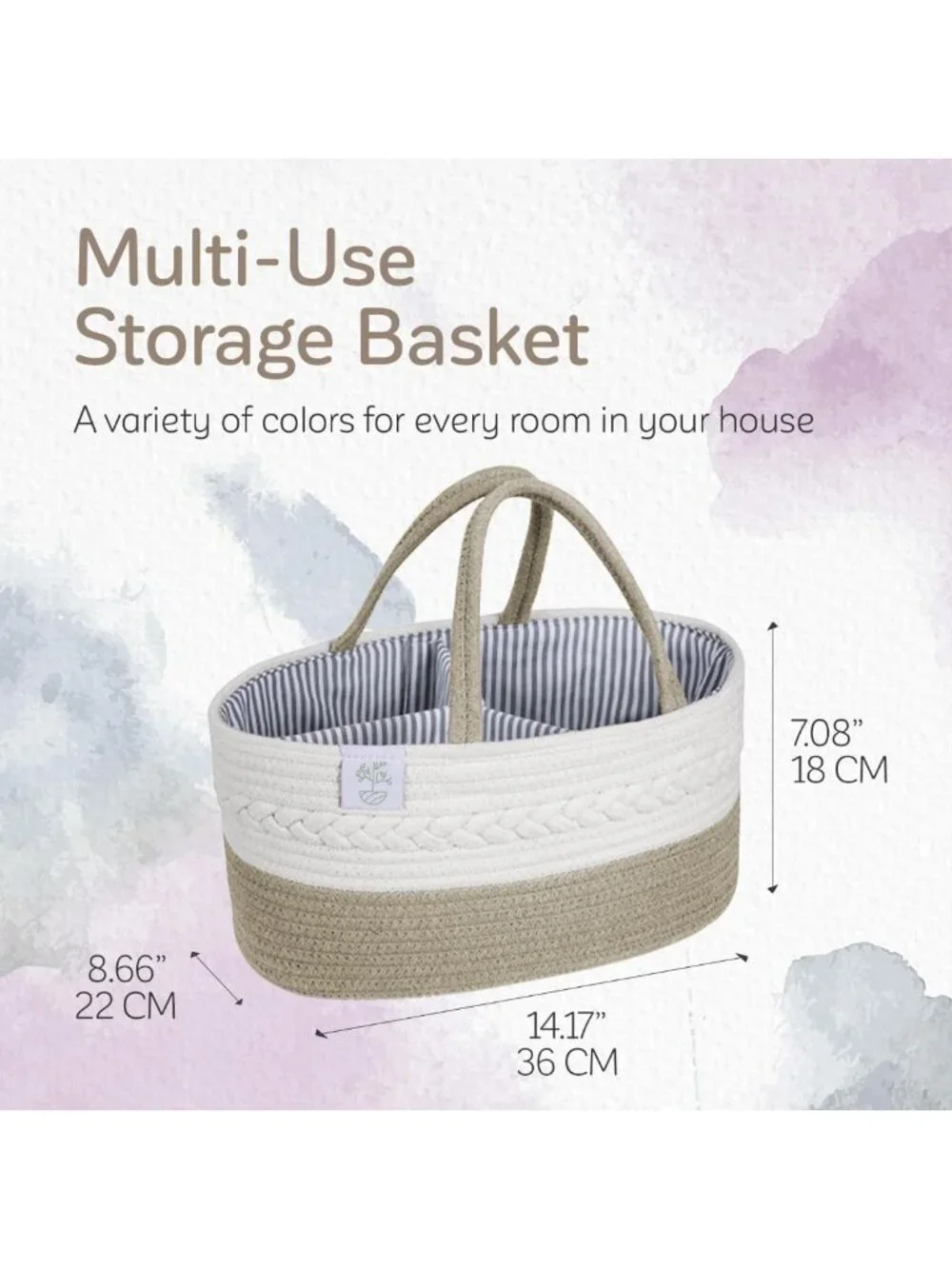 Large Gray Woven Diaper Caddy Organizer | Multi-Functional Baby Storage Basket